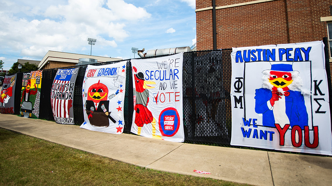 Homecoming banners on display at the stadium