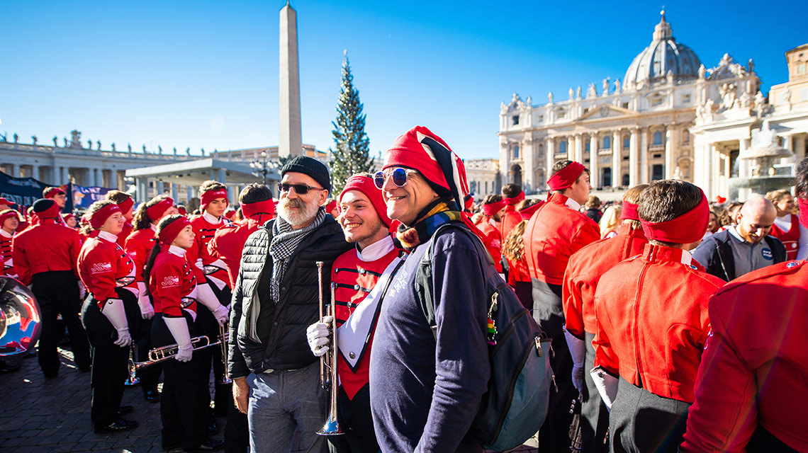 Two Alumni with a Marching Southerner in the middle of Vatican Square on New Year's Day 2019.