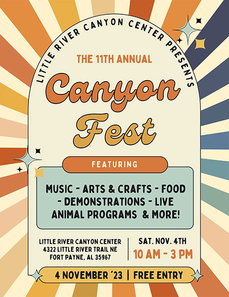 Canyon Fest logo flyer depicting colorful beams around scripted Canyon Fest title