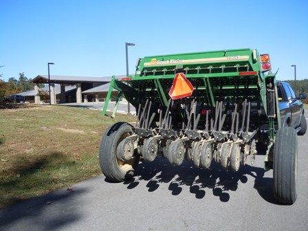 Machinery planting grass seed at the Canyon Center