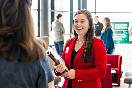 Student at a networking event