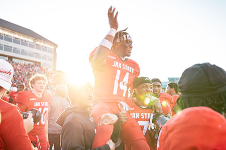 The Gamecocks celebrate a big win in AmFirst Stadium