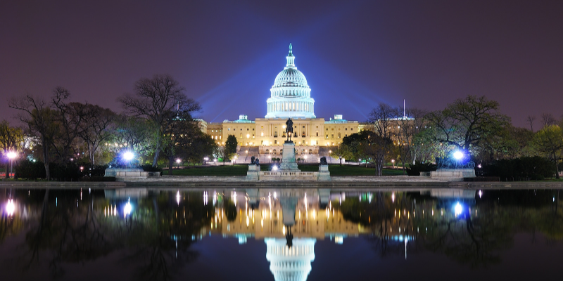 The US Capitol at night 