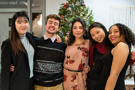 Students at Christmas banquet at International House