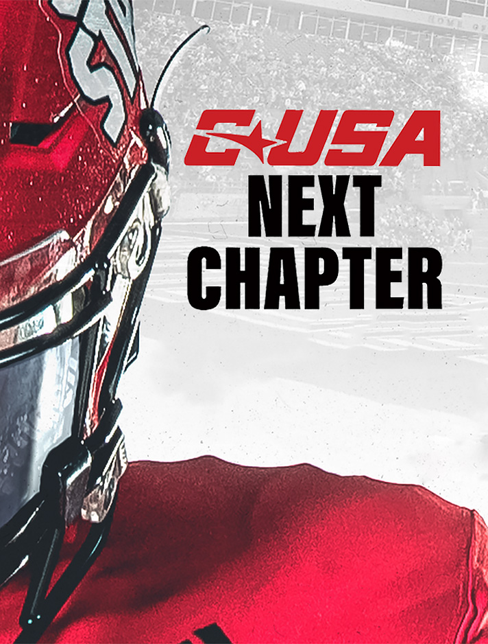 JSU football helmet graphic against the Conference USA logo