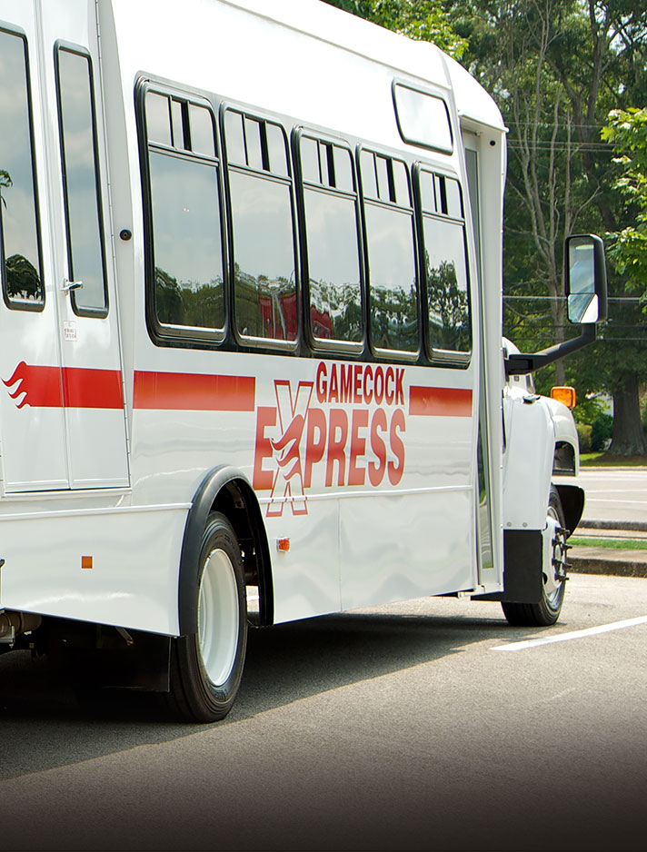 A Gamecock Express shuttle on campus