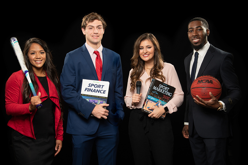 Students representing sport management fields of broadcasting, finance, and marketing