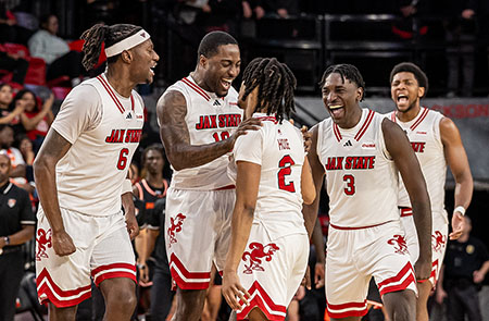 Basketball players smiling