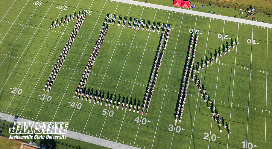 Marching Southerners line up to display 10k in honor of Jax State reaching 10,000 students
