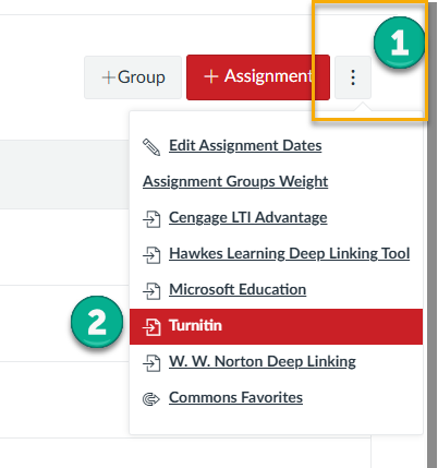 Click on the three vertical dots button, then the Turnitin link.