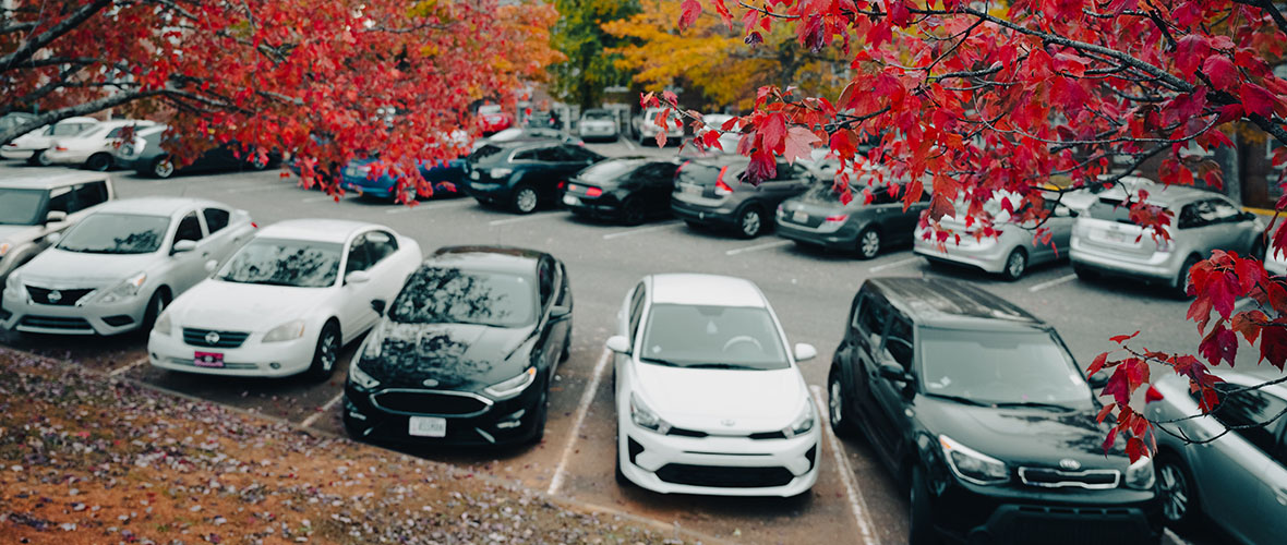Cars parked on campus