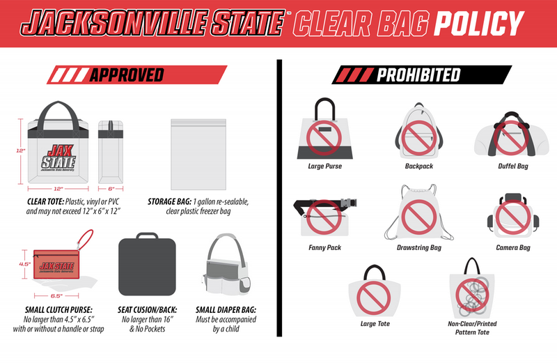 Graphic depicting types of allowed and prohibited items at JSU facilities