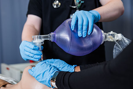 Students practice intubation in simulation lab