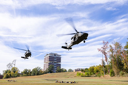 Helicopters flying over Jax State