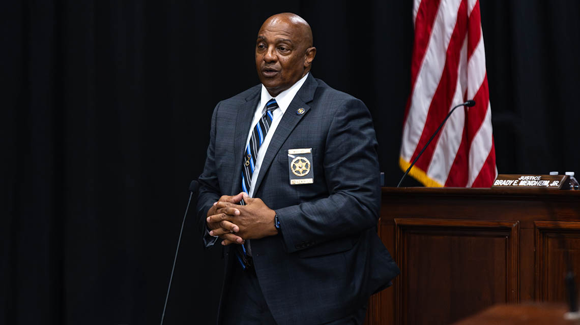Marshal Earl Marsh, Alabama Supreme Court, instructing the audience on courtroom protocol