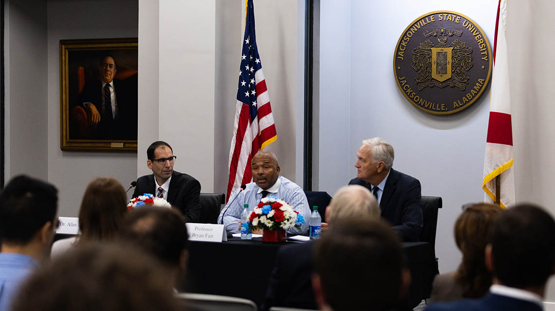 Free Speech Panelists: The University of Alabama Constitutional Law Professor Dr. Allen Linken, The Honorable Luther Strange, and The University of Alabama Law Professor Bryan Fair