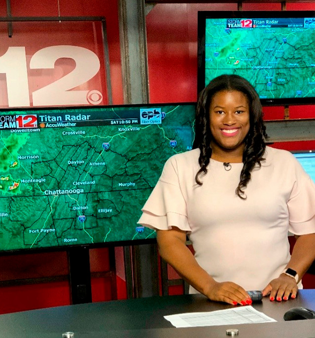 Danielle Moss at the weather desk at Storm Team 12