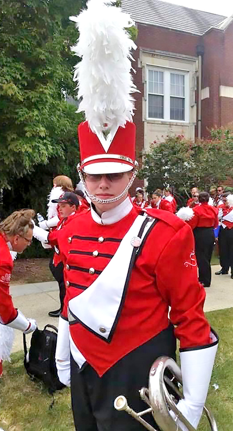 Bronson Layton, warming up before a performance with the Marching Southerners.