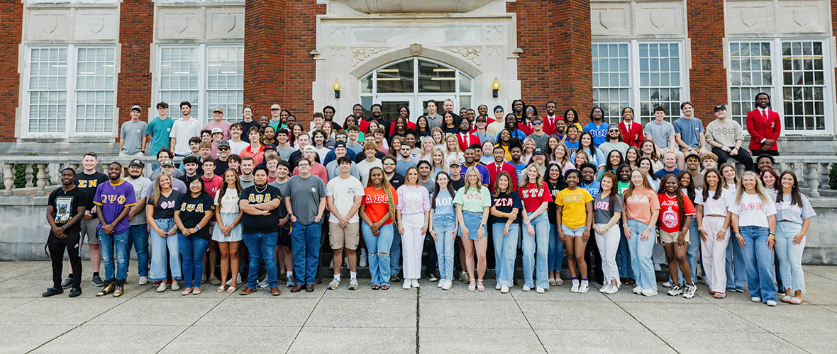 Greek students on Angle Hall steps
