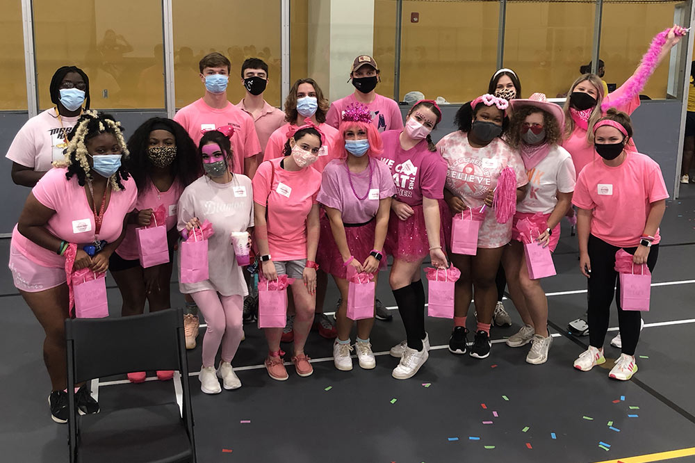 Freshman Forum members dressed in pink for breast cancer awareness