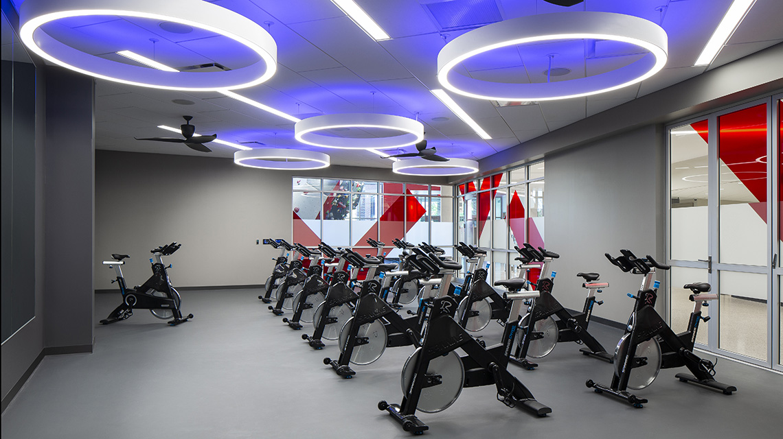 fitness studio with spin bikes