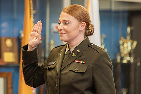 A service member swearing in